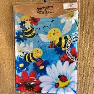 Backyard Glory House Flag Bumblebees & Flowers 12.5" x 18" Decorative Flag